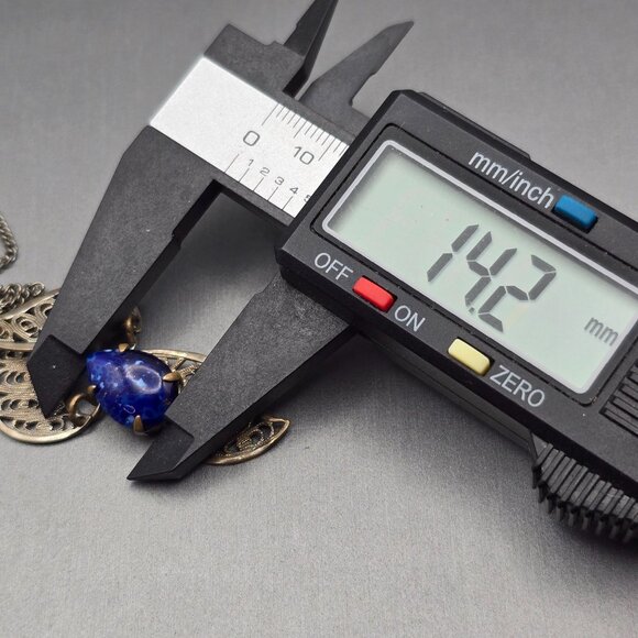 VTG West German Silver Filigree Necklace 16" Blue Glass Stone 1950s - Picture 10 of 13